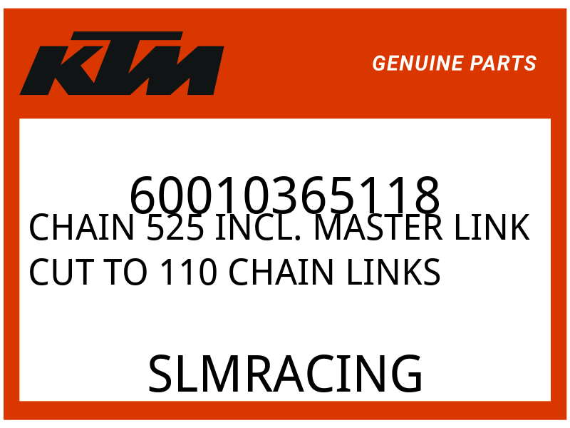 KTM OEM Part 60010365118 CHAIN 525 INCL. MASTER LINK